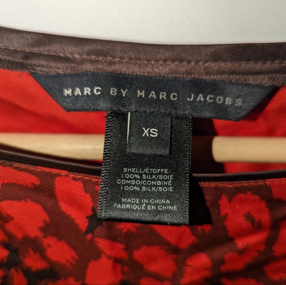 Marc By Marc Jacobs Red Animal Leopard Print Short Dolman Sleeve Silk Blouse - Picture 13 of 14